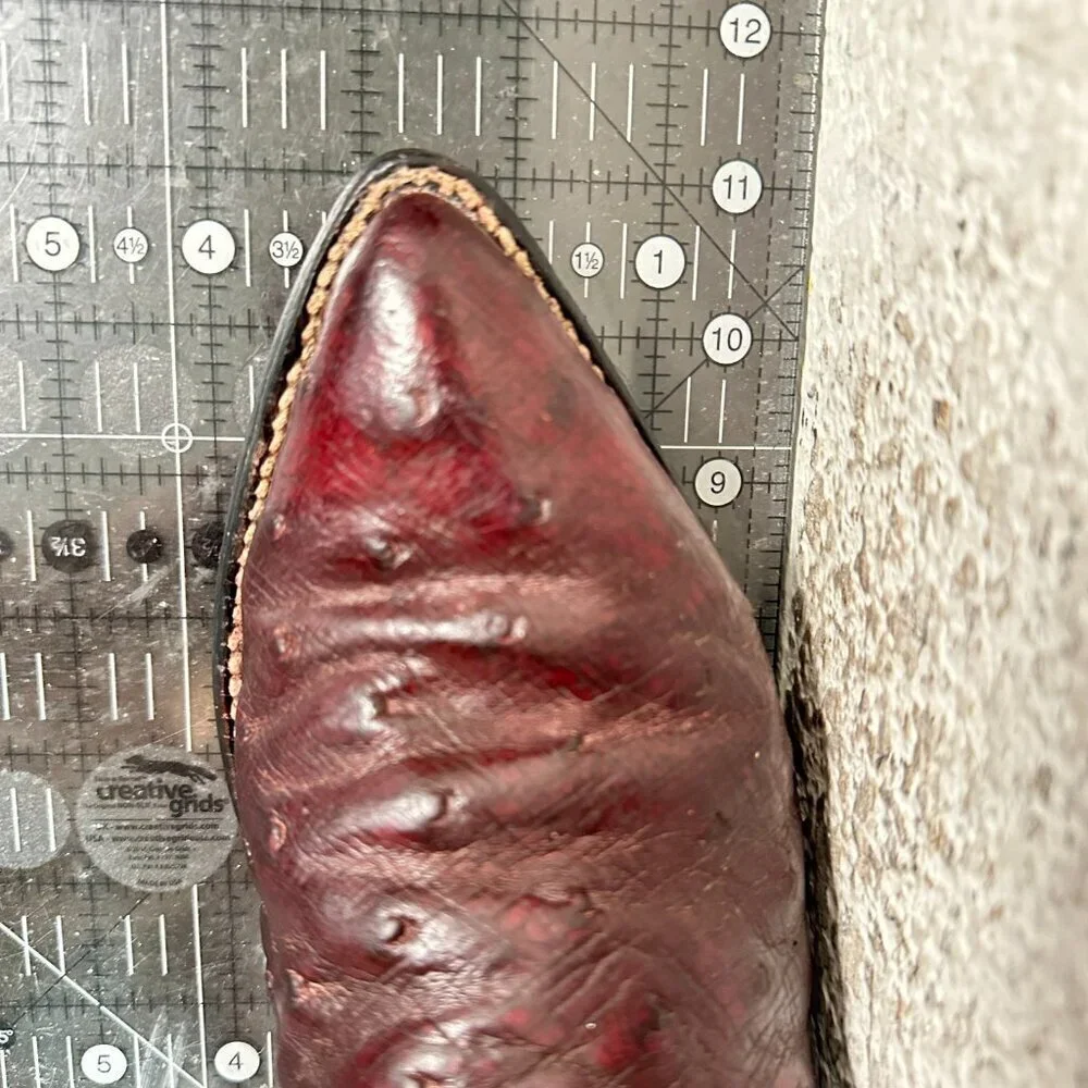 Tony Lama Men Size 7D Burgundy Full Quill Ostrich Leather Pull On Western Boot